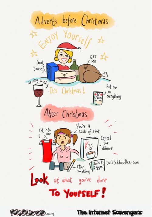 Adverts before and after Christmas humor @PMSLweb.com