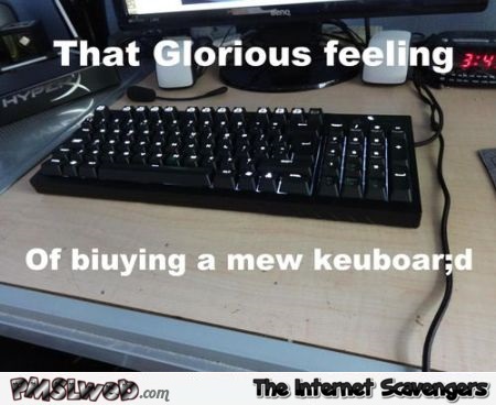 The glorious feeling of buying a new keyboard funny meme @PMSLweb.com