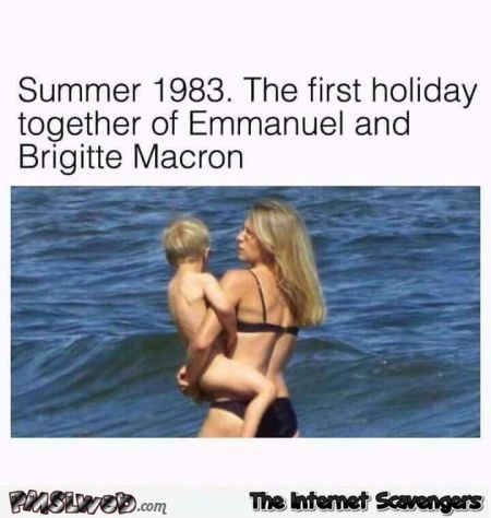 First holiday picture of Emmanuel Macron and his wife funny meme @PMSLweb.com