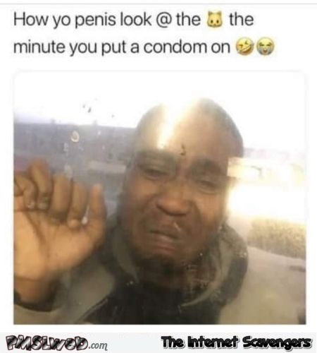 What your penis looks like when you put on a condom funny adult meme @PMSLweb.com